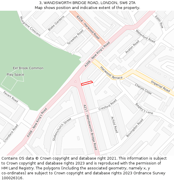 3, WANDSWORTH BRIDGE ROAD, LONDON, SW6 2TA: Location map and indicative extent of plot