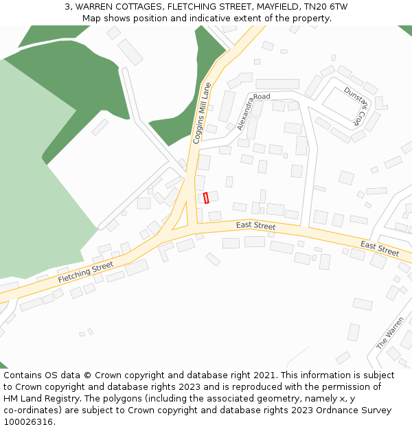 3, WARREN COTTAGES, FLETCHING STREET, MAYFIELD, TN20 6TW: Location map and indicative extent of plot