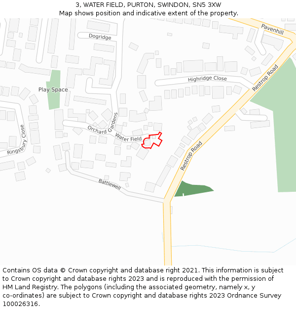 3, WATER FIELD, PURTON, SWINDON, SN5 3XW: Location map and indicative extent of plot