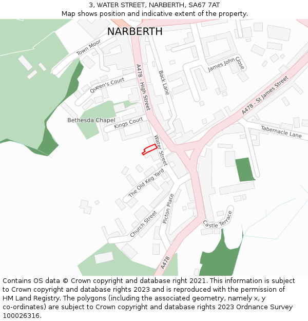 3, WATER STREET, NARBERTH, SA67 7AT: Location map and indicative extent of plot