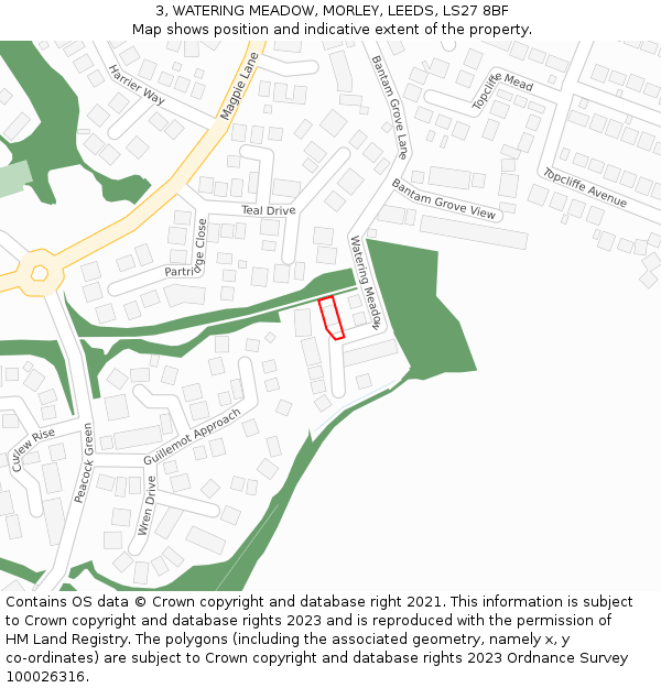 3, WATERING MEADOW, MORLEY, LEEDS, LS27 8BF: Location map and indicative extent of plot