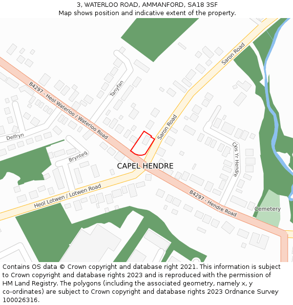 3, WATERLOO ROAD, AMMANFORD, SA18 3SF: Location map and indicative extent of plot