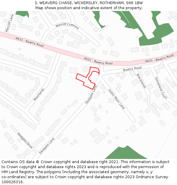 3, WEAVERS CHASE, WICKERSLEY, ROTHERHAM, S66 1BW: Location map and indicative extent of plot