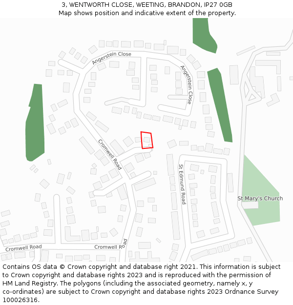 3, WENTWORTH CLOSE, WEETING, BRANDON, IP27 0GB: Location map and indicative extent of plot