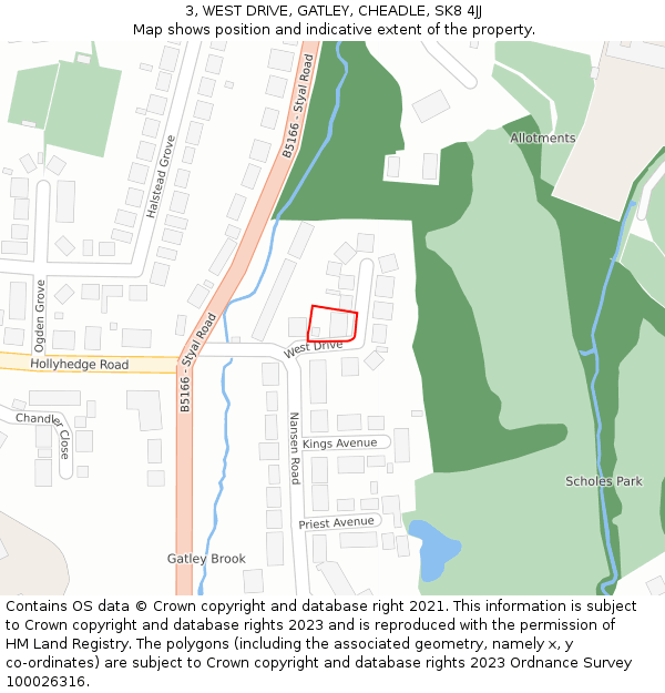 3, WEST DRIVE, GATLEY, CHEADLE, SK8 4JJ: Location map and indicative extent of plot