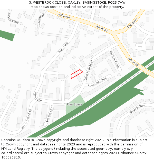 3, WESTBROOK CLOSE, OAKLEY, BASINGSTOKE, RG23 7HW: Location map and indicative extent of plot