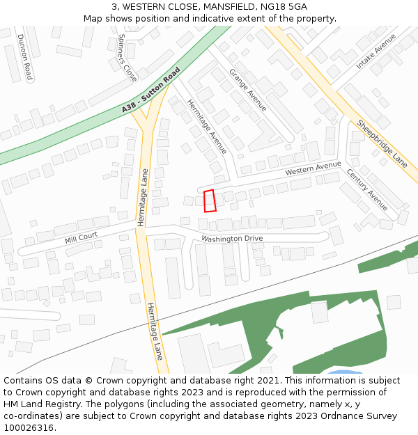 3, WESTERN CLOSE, MANSFIELD, NG18 5GA: Location map and indicative extent of plot