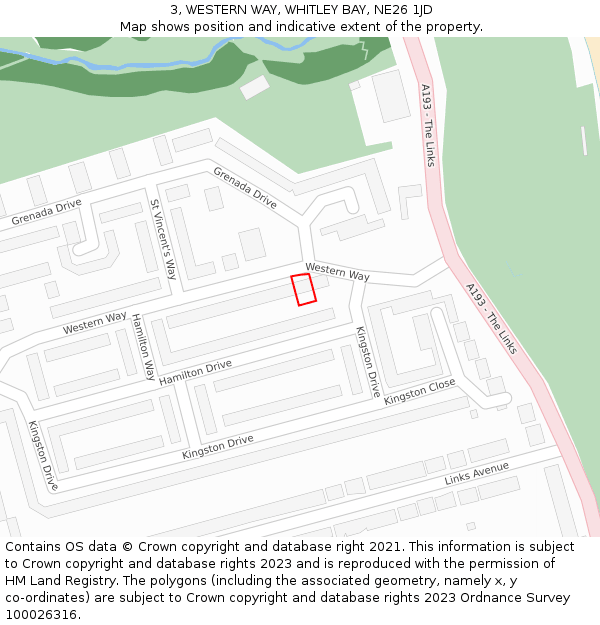 3, WESTERN WAY, WHITLEY BAY, NE26 1JD: Location map and indicative extent of plot