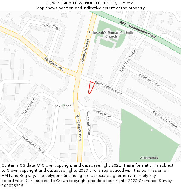 3, WESTMEATH AVENUE, LEICESTER, LE5 6SS: Location map and indicative extent of plot