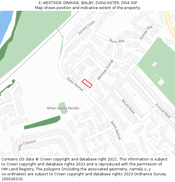 3, WESTSIDE GRANGE, BALBY, DONCASTER, DN4 0XF: Location map and indicative extent of plot