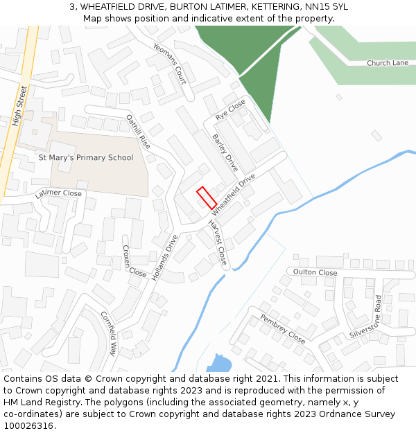 3, WHEATFIELD DRIVE, BURTON LATIMER, KETTERING, NN15 5YL: Location map and indicative extent of plot