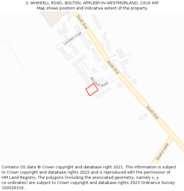 3, WHINFELL ROAD, BOLTON, APPLEBY-IN-WESTMORLAND, CA16 6AT: Location map and indicative extent of plot