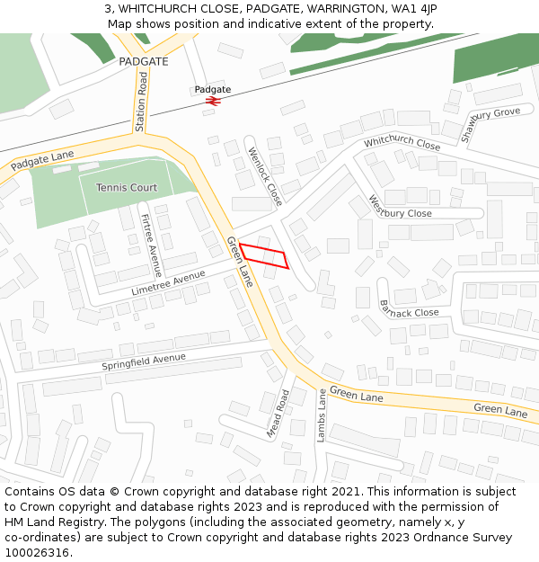 3, WHITCHURCH CLOSE, PADGATE, WARRINGTON, WA1 4JP: Location map and indicative extent of plot