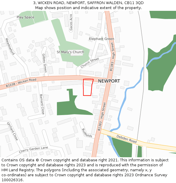 3, WICKEN ROAD, NEWPORT, SAFFRON WALDEN, CB11 3QD: Location map and indicative extent of plot