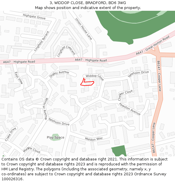3, WIDDOP CLOSE, BRADFORD, BD6 3WG: Location map and indicative extent of plot