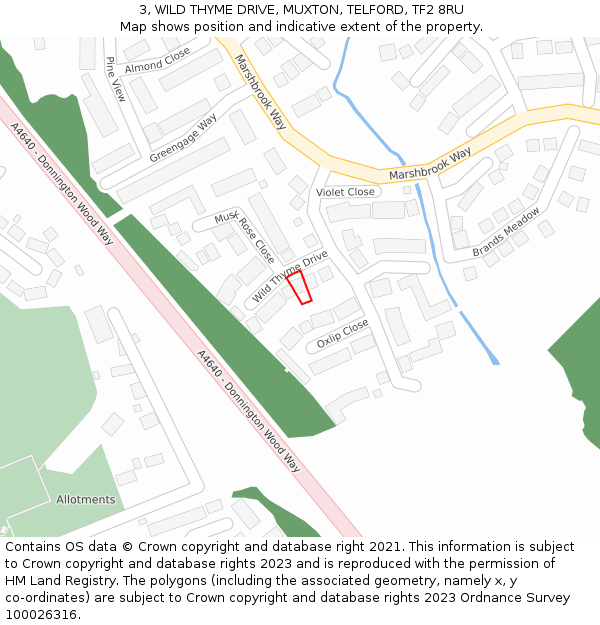 3, WILD THYME DRIVE, MUXTON, TELFORD, TF2 8RU: Location map and indicative extent of plot