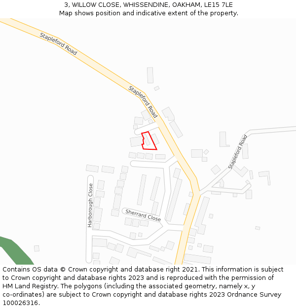 3, WILLOW CLOSE, WHISSENDINE, OAKHAM, LE15 7LE: Location map and indicative extent of plot