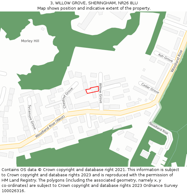 3, WILLOW GROVE, SHERINGHAM, NR26 8LU: Location map and indicative extent of plot