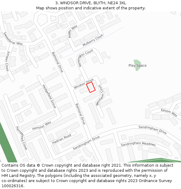 3, WINDSOR DRIVE, BLYTH, NE24 3XL: Location map and indicative extent of plot