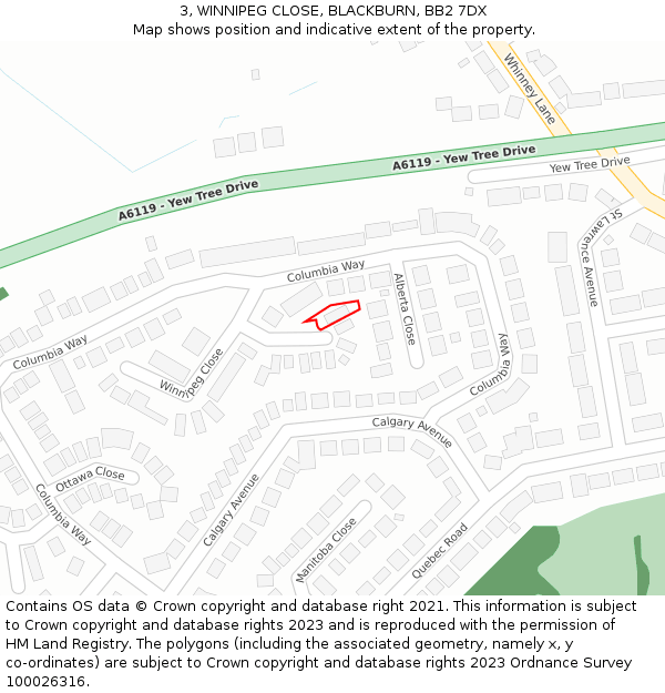 3, WINNIPEG CLOSE, BLACKBURN, BB2 7DX: Location map and indicative extent of plot