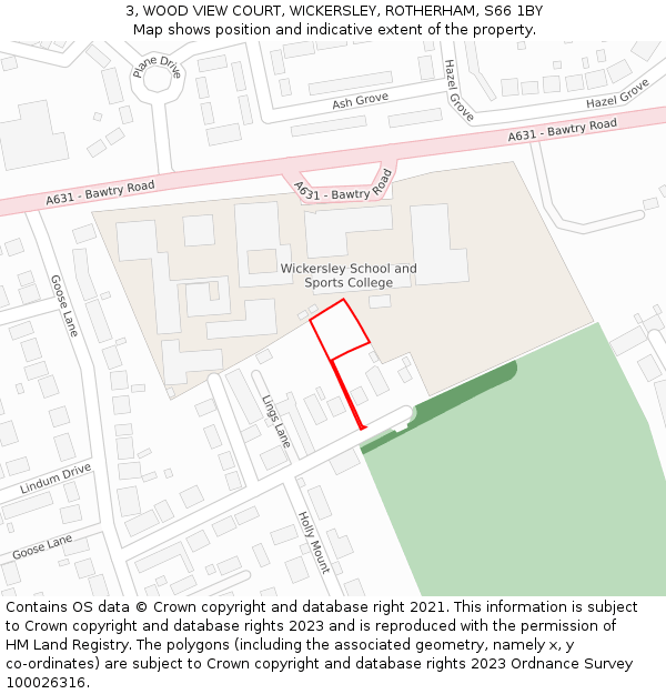 3, WOOD VIEW COURT, WICKERSLEY, ROTHERHAM, S66 1BY: Location map and indicative extent of plot