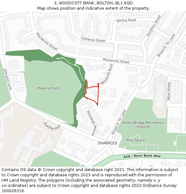 3, WOODCOTT BANK, BOLTON, BL1 6QD: Location map and indicative extent of plot