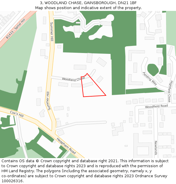 3, WOODLAND CHASE, GAINSBOROUGH, DN21 1BF: Location map and indicative extent of plot