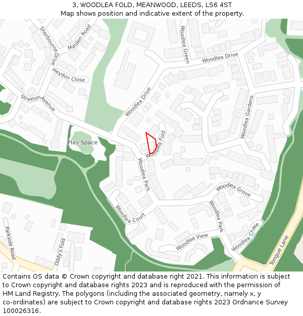 3, WOODLEA FOLD, MEANWOOD, LEEDS, LS6 4ST: Location map and indicative extent of plot