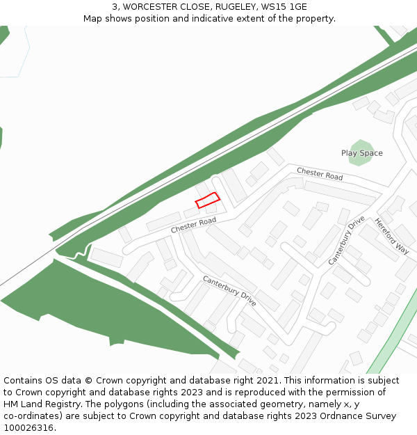 3, WORCESTER CLOSE, RUGELEY, WS15 1GE: Location map and indicative extent of plot