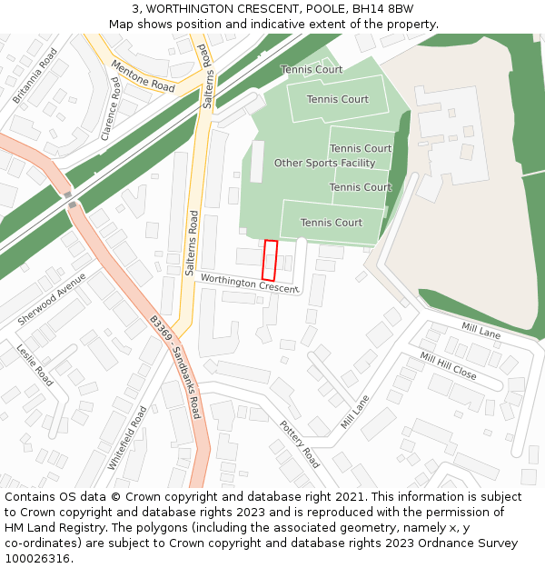 3, WORTHINGTON CRESCENT, POOLE, BH14 8BW: Location map and indicative extent of plot