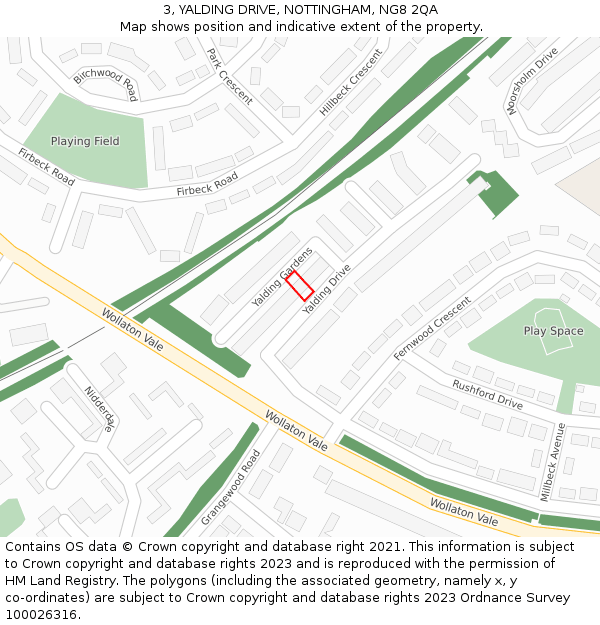 3, YALDING DRIVE, NOTTINGHAM, NG8 2QA: Location map and indicative extent of plot