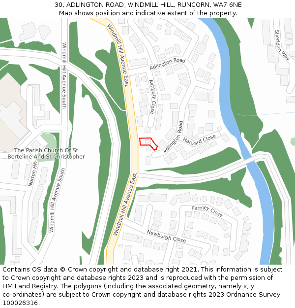 30, ADLINGTON ROAD, WINDMILL HILL, RUNCORN, WA7 6NE: Location map and indicative extent of plot