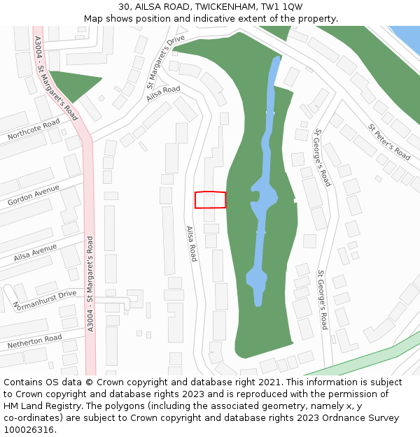 30, AILSA ROAD, TWICKENHAM, TW1 1QW: Location map and indicative extent of plot