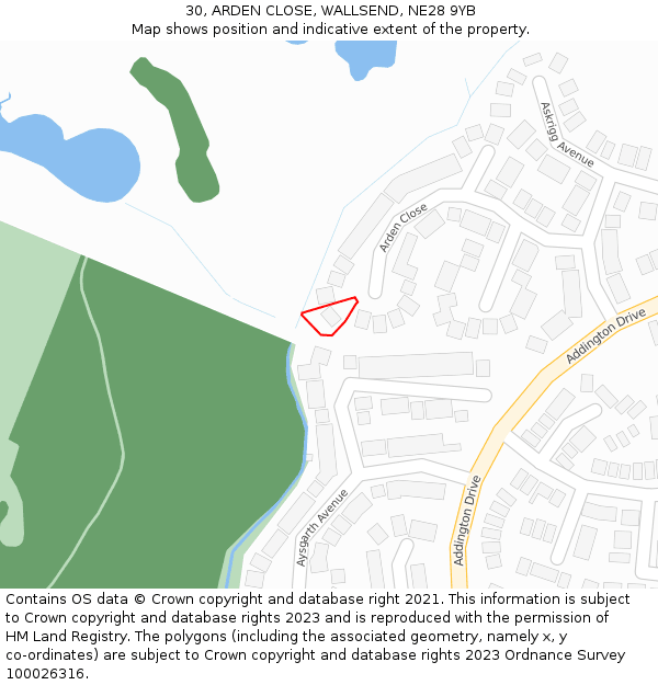 30, ARDEN CLOSE, WALLSEND, NE28 9YB: Location map and indicative extent of plot