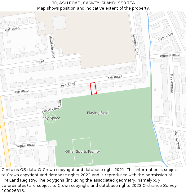 30, ASH ROAD, CANVEY ISLAND, SS8 7EA: Location map and indicative extent of plot