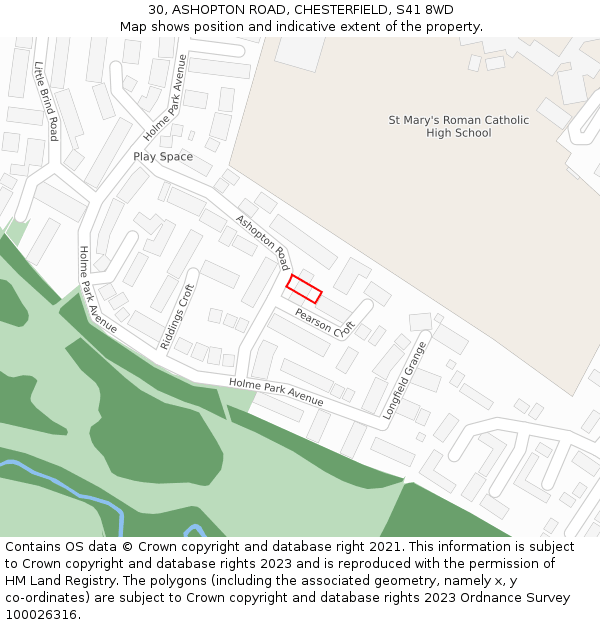 30, ASHOPTON ROAD, CHESTERFIELD, S41 8WD: Location map and indicative extent of plot