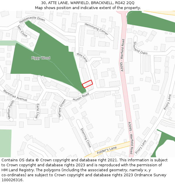 30, ATTE LANE, WARFIELD, BRACKNELL, RG42 2QQ: Location map and indicative extent of plot