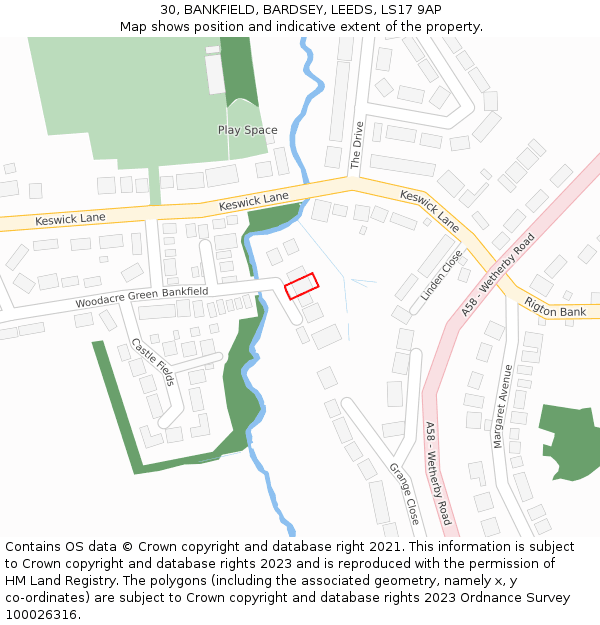 30, BANKFIELD, BARDSEY, LEEDS, LS17 9AP: Location map and indicative extent of plot