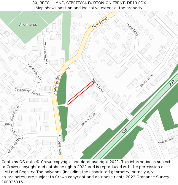 30, BEECH LANE, STRETTON, BURTON-ON-TRENT, DE13 0DX: Location map and indicative extent of plot