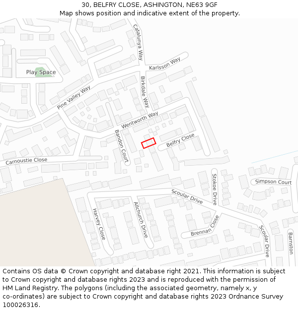 30, BELFRY CLOSE, ASHINGTON, NE63 9GF: Location map and indicative extent of plot