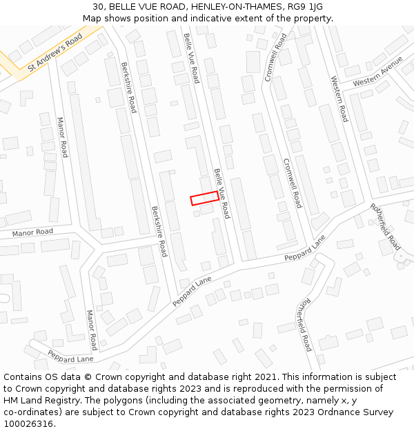 30, BELLE VUE ROAD, HENLEY-ON-THAMES, RG9 1JG: Location map and indicative extent of plot