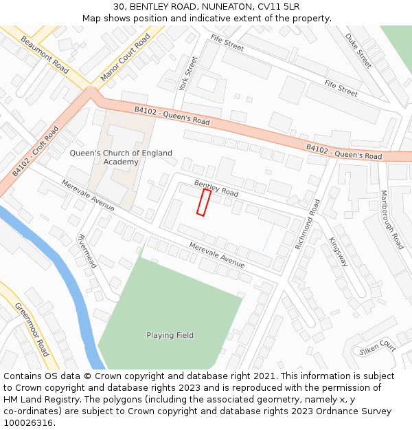 30, BENTLEY ROAD, NUNEATON, CV11 5LR: Location map and indicative extent of plot