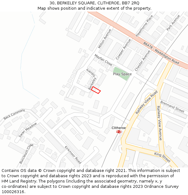 30, BERKELEY SQUARE, CLITHEROE, BB7 2RQ: Location map and indicative extent of plot