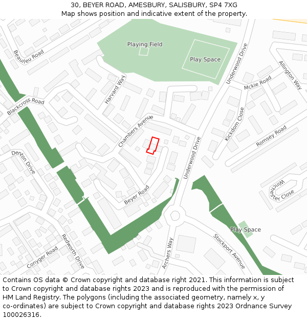 30, BEYER ROAD, AMESBURY, SALISBURY, SP4 7XG: Location map and indicative extent of plot