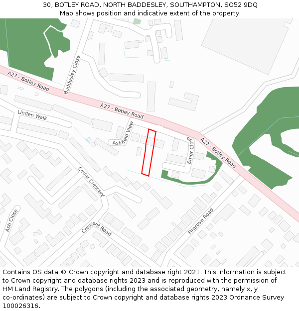 30, BOTLEY ROAD, NORTH BADDESLEY, SOUTHAMPTON, SO52 9DQ: Location map and indicative extent of plot