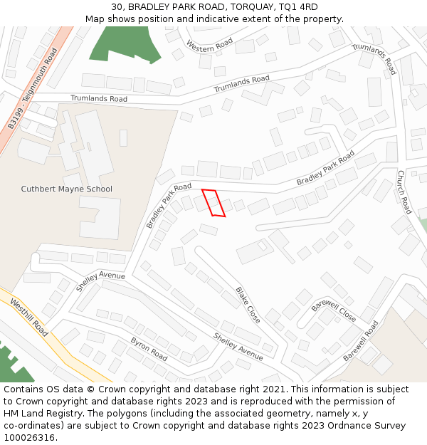 30, BRADLEY PARK ROAD, TORQUAY, TQ1 4RD: Location map and indicative extent of plot