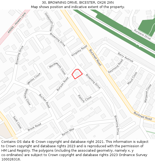 30, BROWNING DRIVE, BICESTER, OX26 2XN: Location map and indicative extent of plot