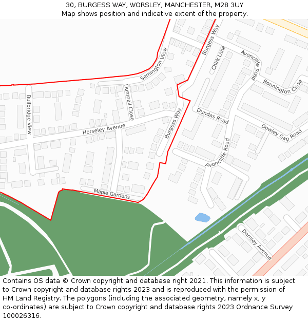 30, BURGESS WAY, WORSLEY, MANCHESTER, M28 3UY: Location map and indicative extent of plot