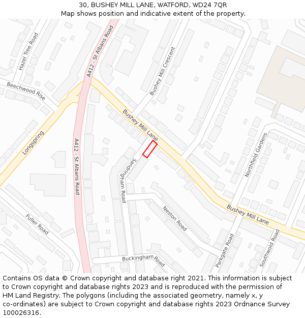 30, BUSHEY MILL LANE, WATFORD, WD24 7QR: Location map and indicative extent of plot