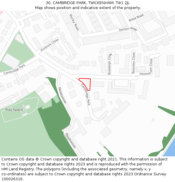 30, CAMBRIDGE PARK, TWICKENHAM, TW1 2JL: Location map and indicative extent of plot